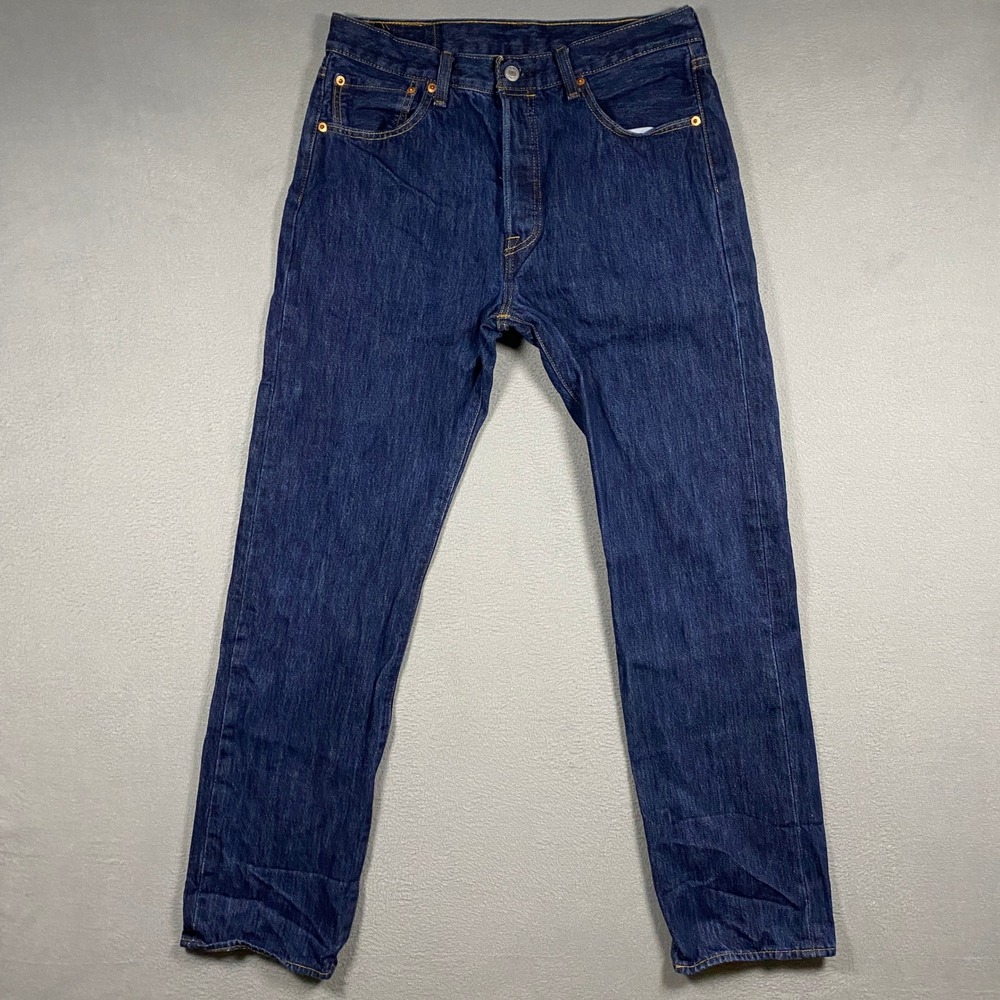 Levis 501 Original Fit Jeans Mens 32x32 Dark Indigo Blue Straight Leg Denim